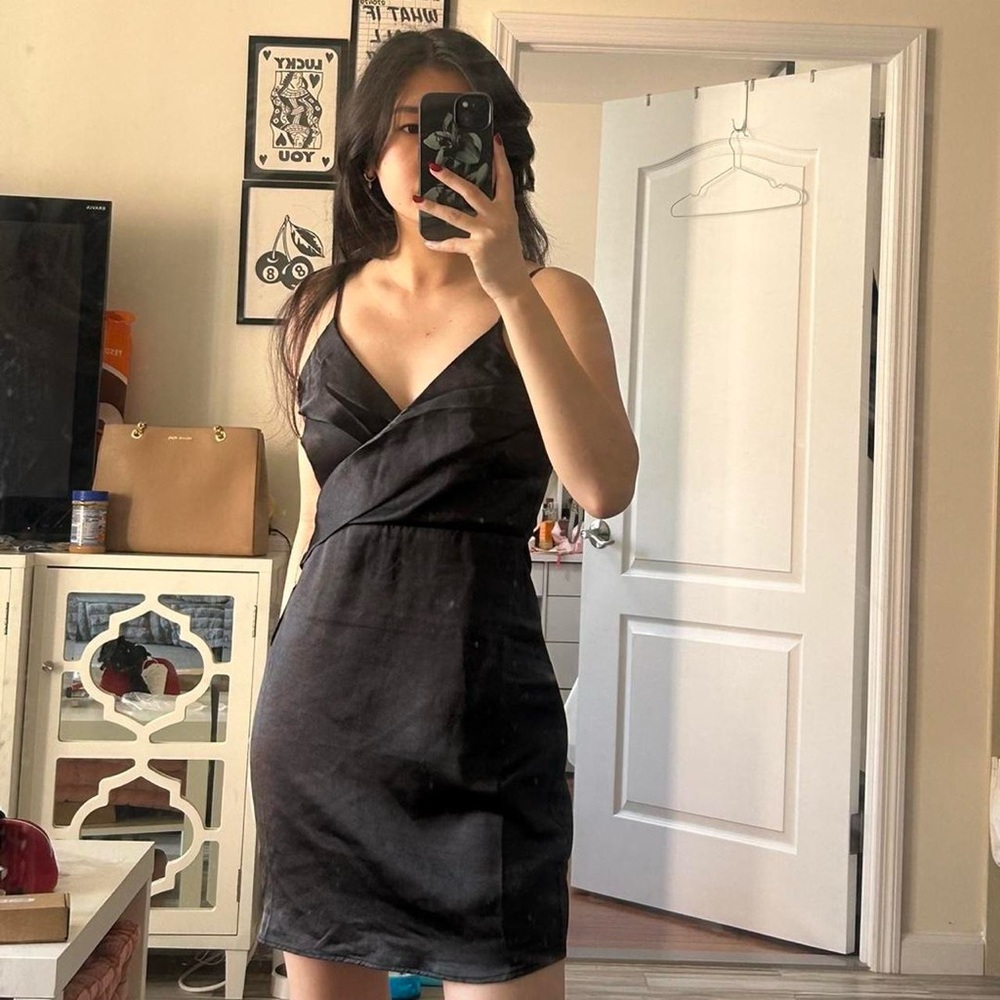 Lulus black satin wrap dress NWT size Small